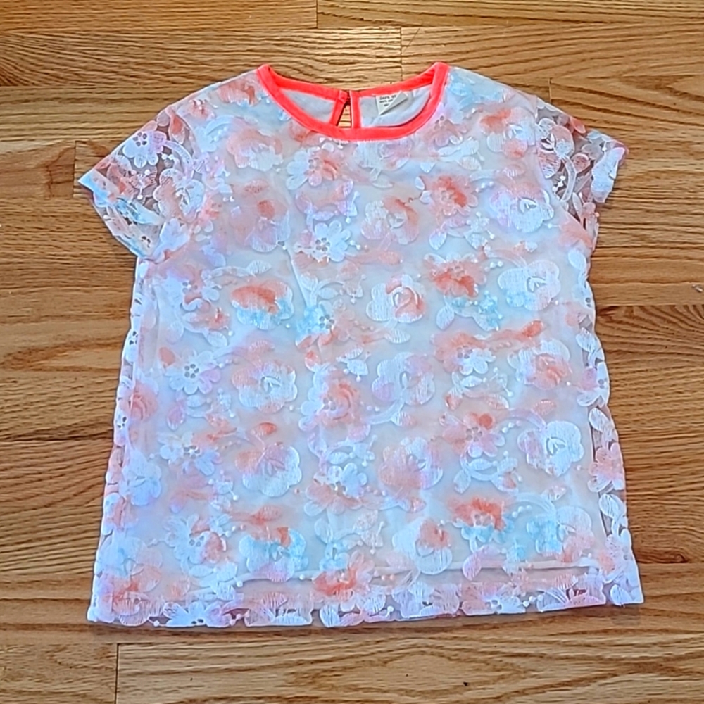 Zara Girls Floral Tulle Short Sleeved Top Sz 11/12